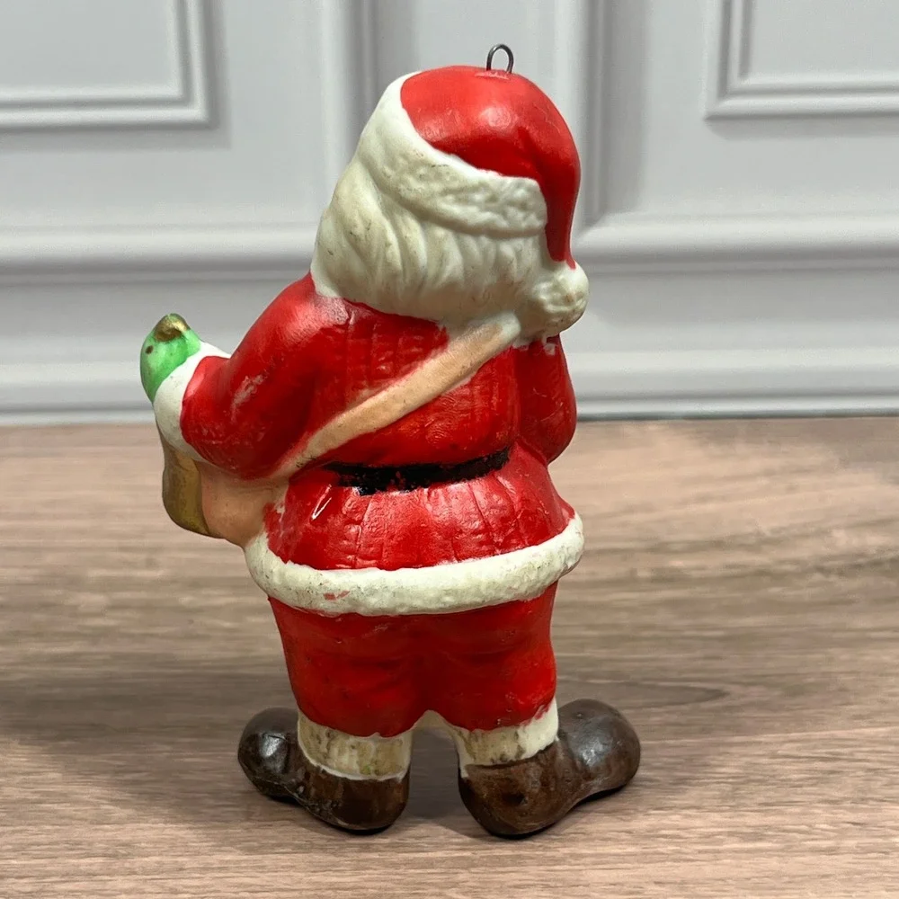 Vintage R.O.C Santa Claus Figurine Set 3 Ceramic Christmas Ornaments Taiwan